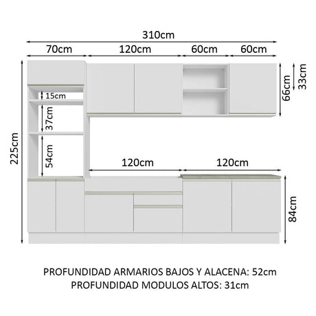 Cocina Integral 310cm Blanco Glamy Madesa 02