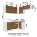 Cocina Integral Esquinera 349cm Blanco/Marrón Glamy Madesa 07