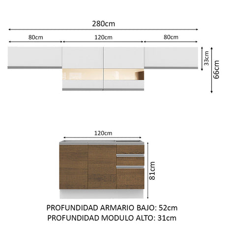 Cocina Integral 280cm Blanco Glamy Madesa 01