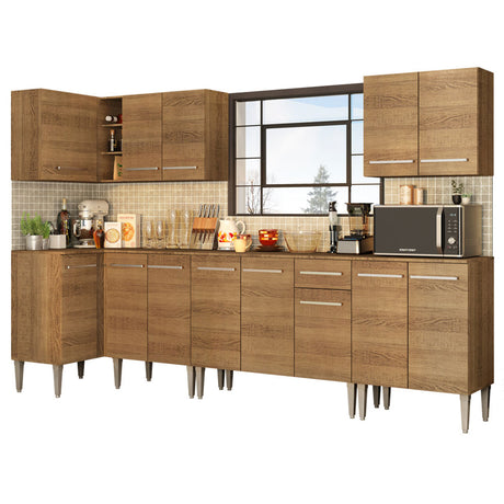 Cocina Integral Esquinera 357cm Marrón Emilly Rock Madesa 01