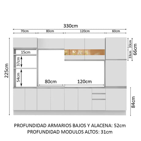 Cocina Integral 330cm Blanco Glamy Madesa 01