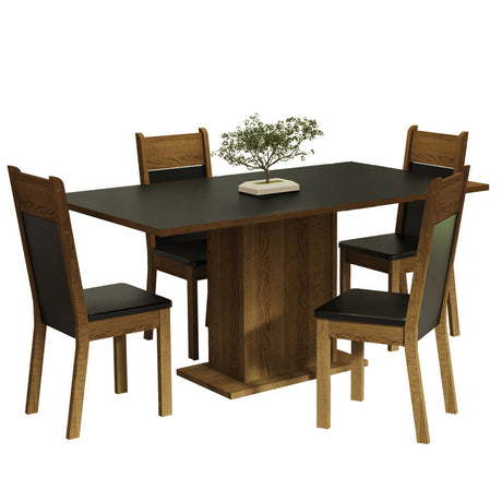 Juego de Comedor Mesa con Tablero de Madera 4 Sillas Negro/Marrón Elisa Madesa