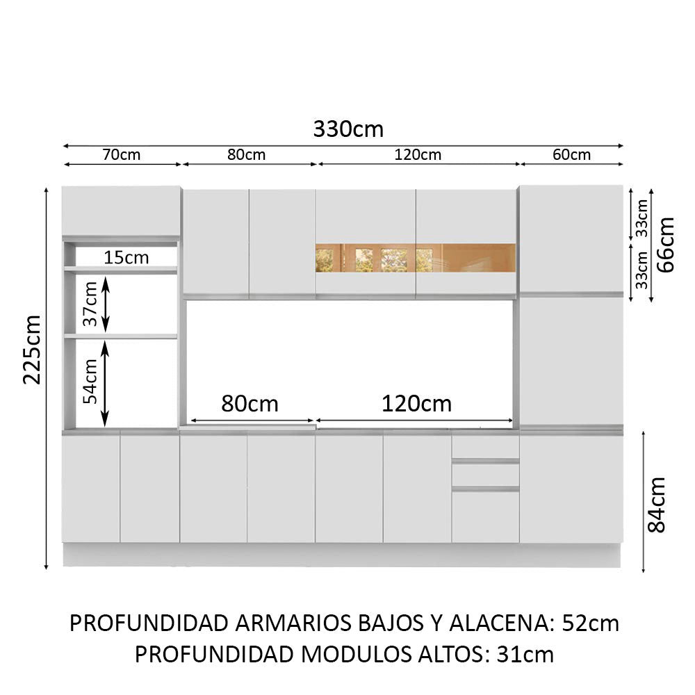 Cocina Integral 330cm Blanco Glamy Madesa 02