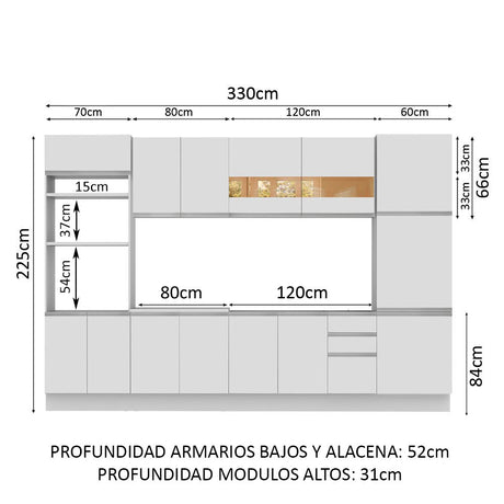 Cocina Integral 330cm Blanco Glamy Madesa 02