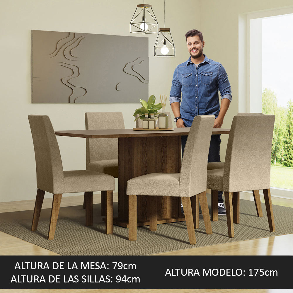 Juego de Comedor Mesa Tablero de Madera 6 Sillas Marrón/Crema/Imperial Renata Madesa