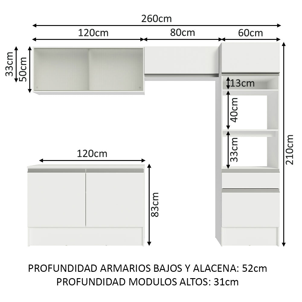 Cocina Integral Madesa 260cm Blanco Topazio 01