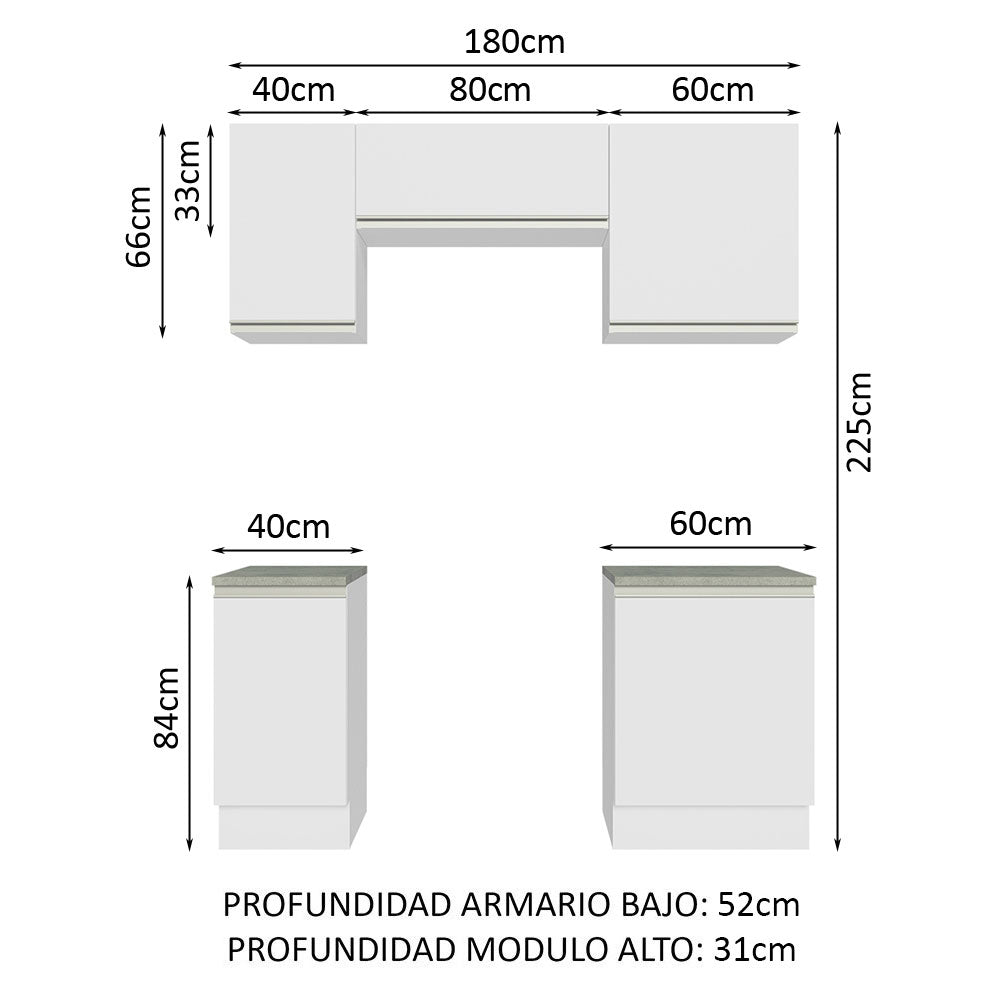 Cocina Compacta 180cm Blanco Glamy Madesa 12