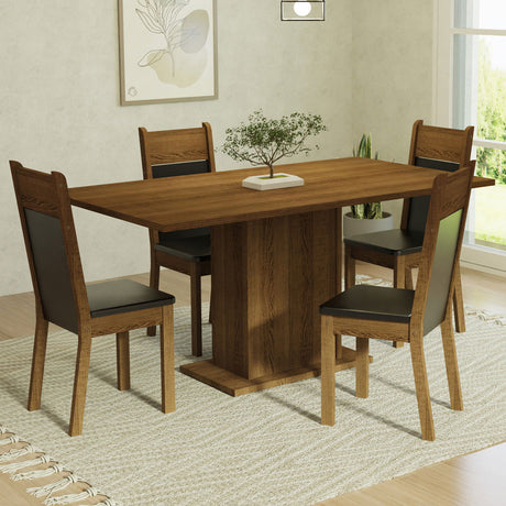 Juego de Comedor Mesa con Tablero de Madera 4 Sillas Marrón/Negro Elisa Madesa