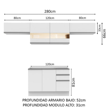 Cocina Integral 280cm Blanco Glamy Madesa 01