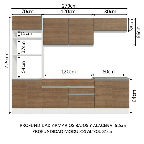 Cocina Integral 270cm Blanco/Marrón Glamy Madesa 13