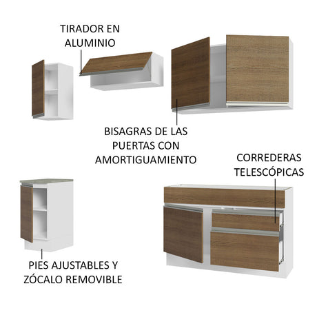 Cocina Integral 240cm Blanco/Marrón Glamy Madesa 07