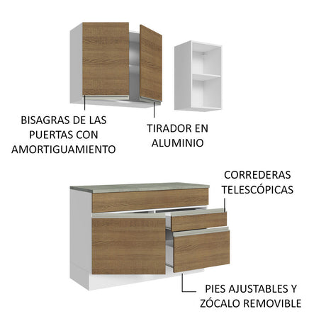 Cocina Compacta 120cm Blanco/Marrón Glamy Madesa 08