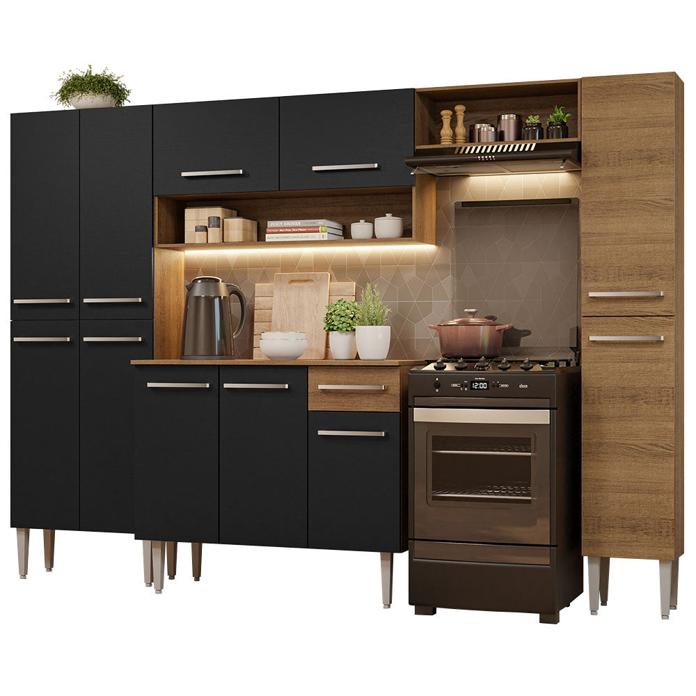 Cocina Integral 261cm Emilly Hit Marrón/Negro