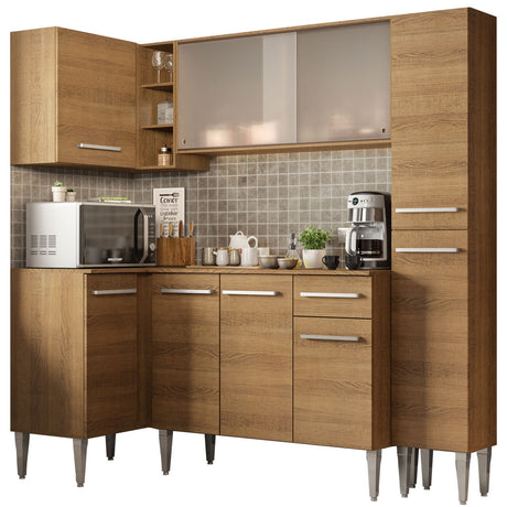 Cocina Integral Esquinera 261cm Marrón Emilly Face Madesa02