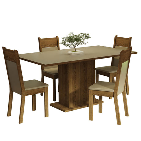 Juego de Comedor Mesa con Tablero de Madera 4 Sillas Crema/Marrón/Beige Elisa Madesa