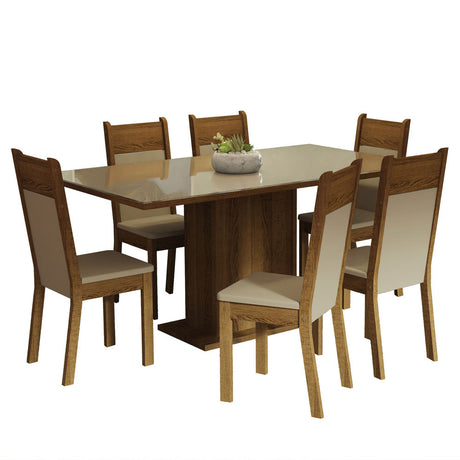 Juego de Comedor Mesa Tablero de Vidrio 6 Sillas Crema/Marrón/Beige Francine Madesa