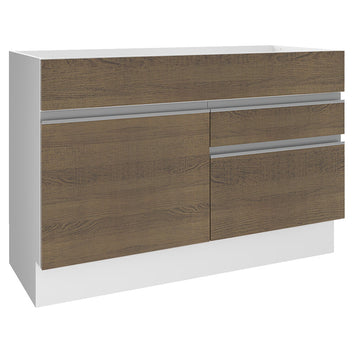 Gabinete Bajo para Fregadero 120 cm 1 Puerta 2 Cajones Sin Encimera Blanco/Marrón Glamy Madesa