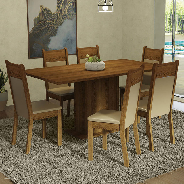 Juego de Comedor Mesa Tablero de Madera 6 Sillas Marrón/Crema/Beige Augusta Madesa