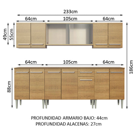 Cocina Integral 233cm Marrón Emilly Wind Madesa 02