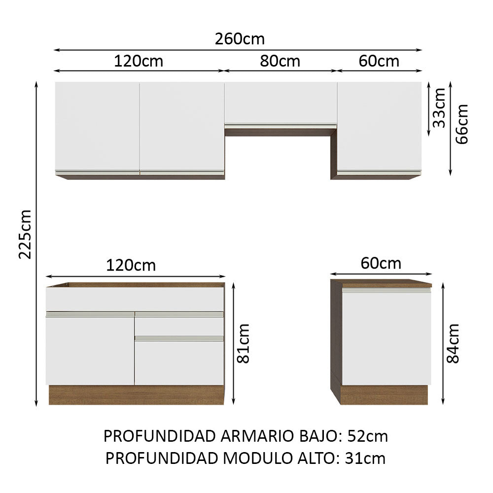 Cocina Integral 260cm Marrón/Blanco Glamy Madesa 05