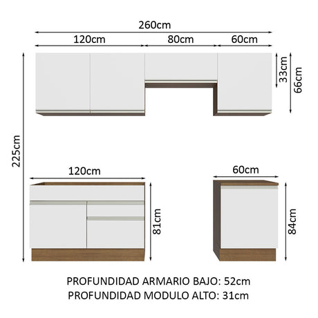 Cocina Integral 260cm Marrón/Blanco Glamy Madesa 05