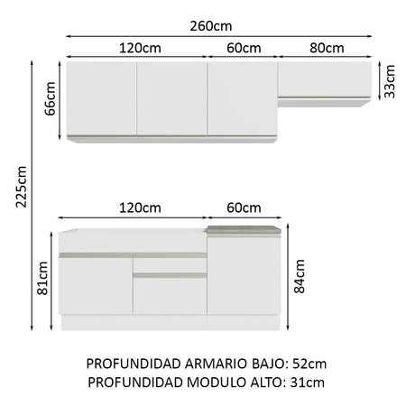 Cocina Integral 260cm Blanco Glamy Madesa 03