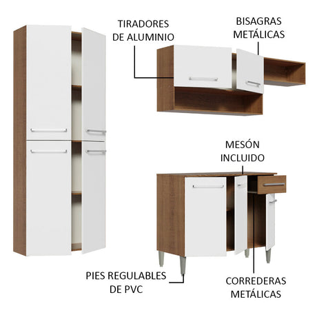 Cocina Integral 229cm Marrón/Blanco Emilly Fit Madesa 03