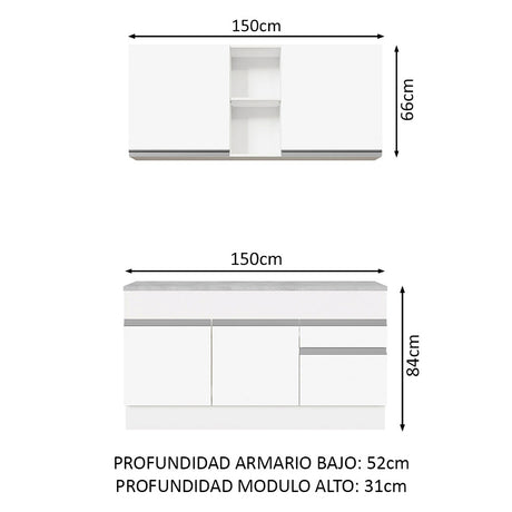 Cocina Compacta 150cm Blanco Glamy Madesa 01