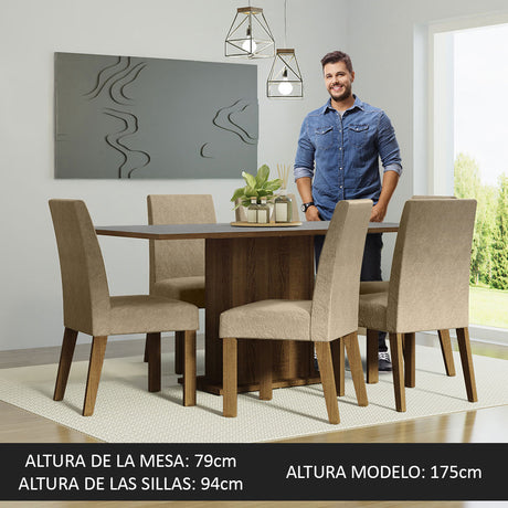 Juego de Comedor Mesa Tablero de Madera 6 Sillas Marrón/Gris/Imperial Renata Madesa