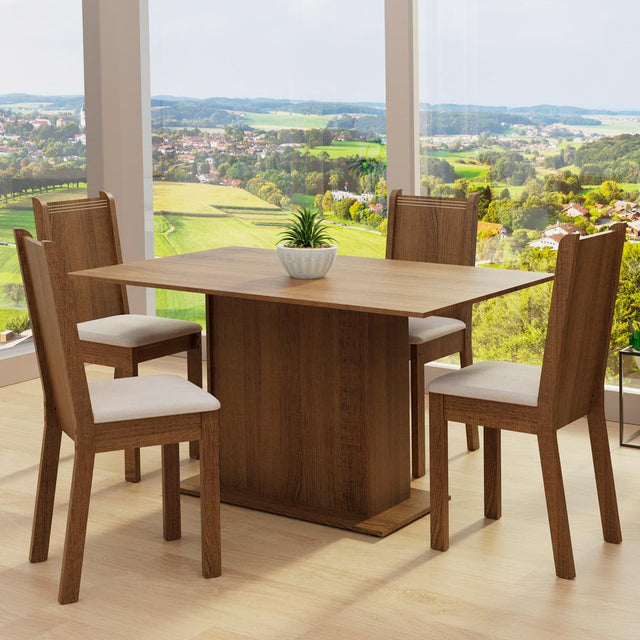 Juego de Comedor Madesa Luana Mesa Tapa Madera con 4 Sillas Marrón/Perla