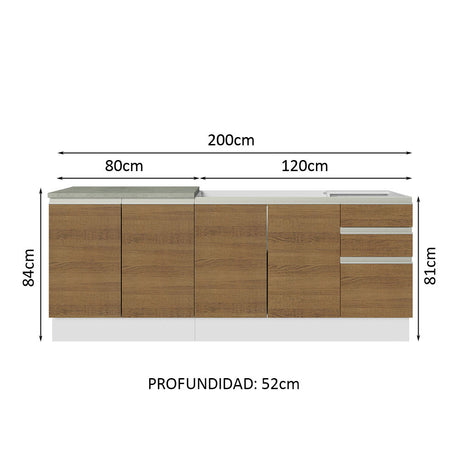 Kit con 2 Muebles de Cocina 4 Puertas y 3 Cajones (Sin Tablero Ni Fregadero) Blanco/Marrón Glamy Madesa 06