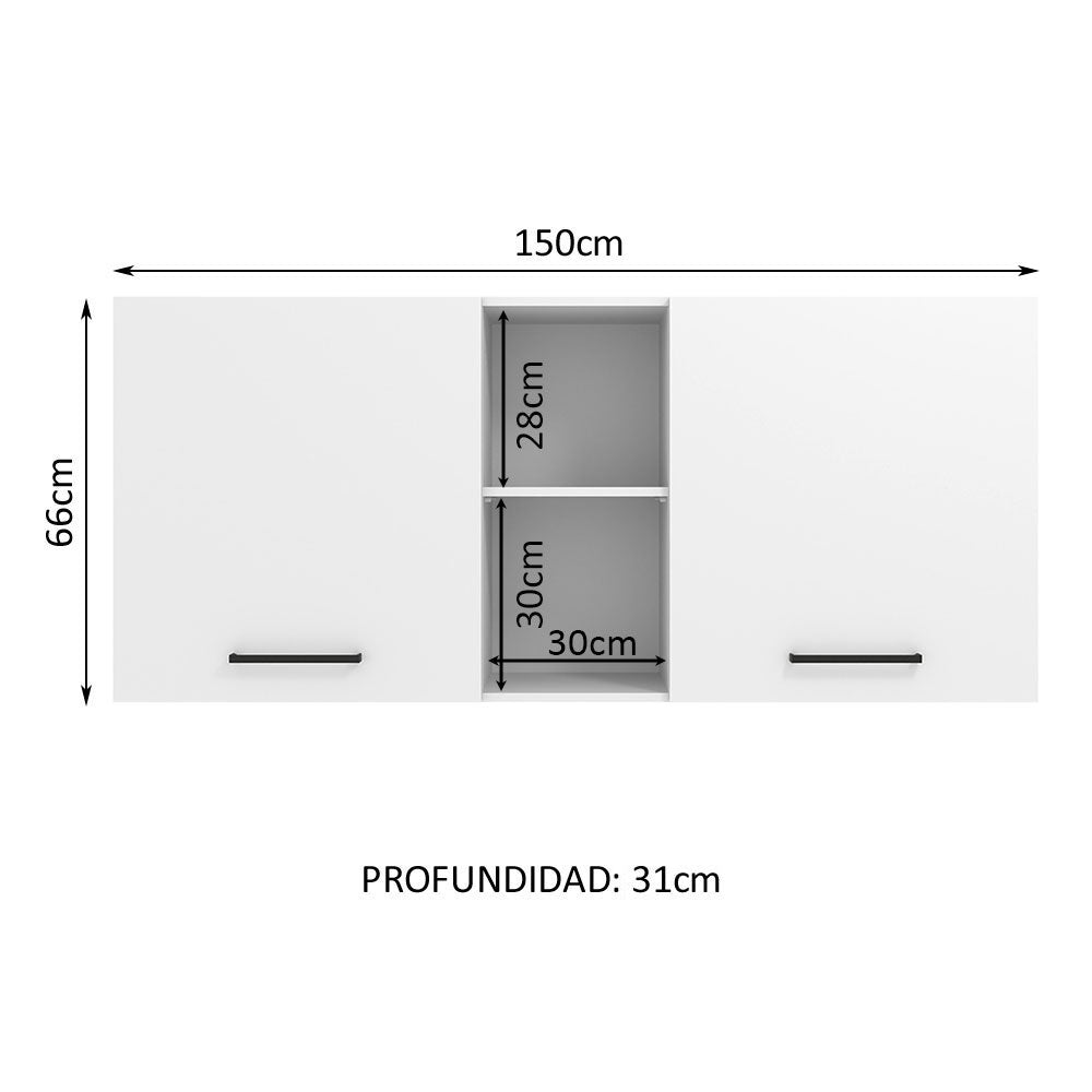 Alacena 150 cm 2 Puertas y 2 Nichos Blanco Agata Madesa