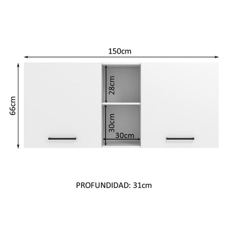 Alacena 150 cm 2 Puertas y 2 Nichos Blanco Agata Madesa