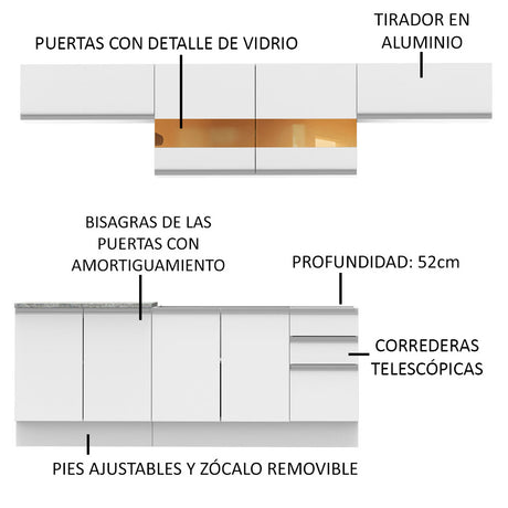 Cocina Integral 280cm Blanco Glamy Madesa 02