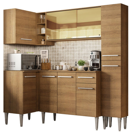 Cocina Integral Esquinera 261cm Marrón Emilly River Madesa 03
