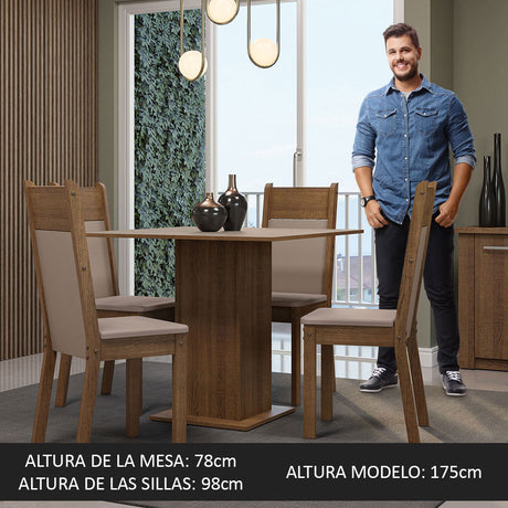 Juego de Comedor Mesa Tablero de Madera 4 Sillas Marrón/Crema/Sintético Beige Claire Madesa