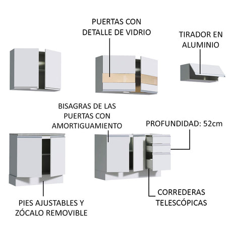 Cocina Integral 280cm Blanco Glamy Madesa 03