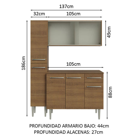 Cocina Compacta 137cm Sin Mesón De Acero Marrón Emilly Madesa 05