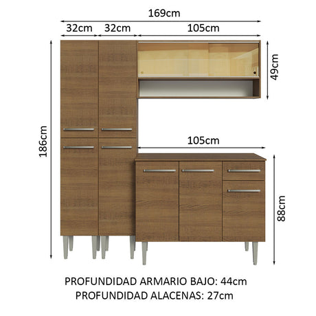 Cocina Compacta 169cm Sin Mesón De Acero Marrón Emilly Madesa 13