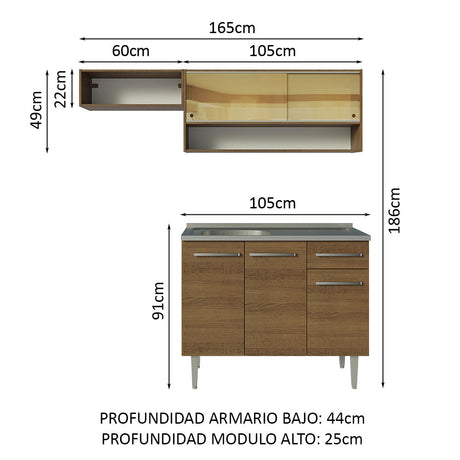 Cocina Compacta 165cm Con Mesón De Acero Marrón Emilly Madesa 01