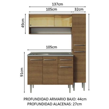 Cocina Compacta 137cm Con Mesón De Acero Marrón Emilly Madesa 10