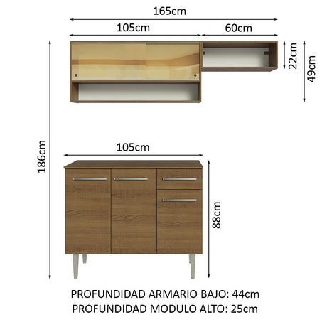 Cocina Compacta 165cm Sin Mesón De Acero Marrón Emilly Madesa 02