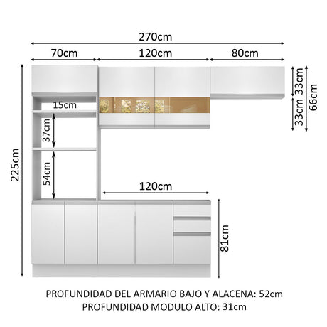 Cocina Integral 270cm Blanco Glamy Madesa 01