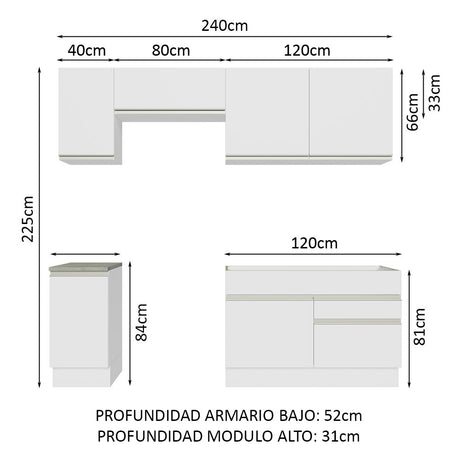 Cocina Integral 240cm Blanco Glamy Madesa 07