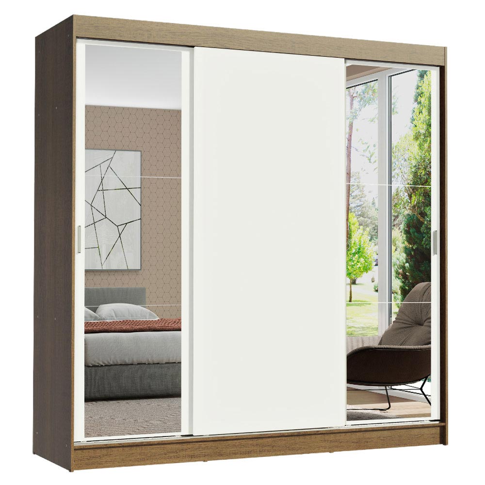 Ropero Doble Madesa Reno 3 Puertas Corredizas 2 con Espejo - Marron/Blanco