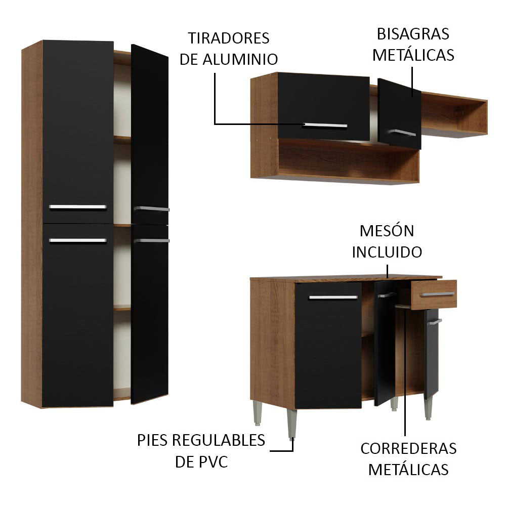 Cocina Integral 229cm Marrón/Negro Emilly Fit 03