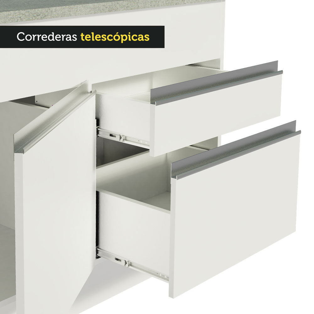 Mueble de Cocina 2 Puertas 3 Cajones 150cm Glamy Madesa - Blanco