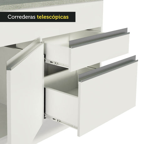 Mueble de Cocina 2 Puertas 3 Cajones 150cm Glamy Madesa - Blanco