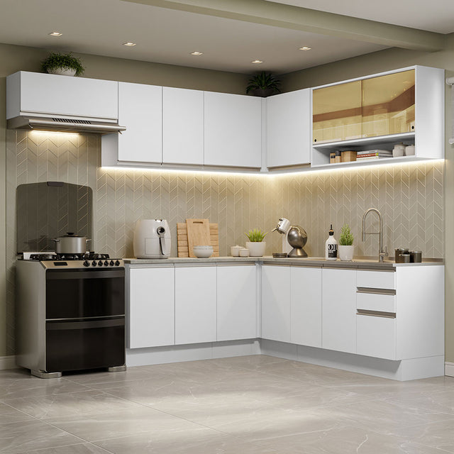 Cocina Integral Esquinera 469cm Blanco Glamy Madesa 01