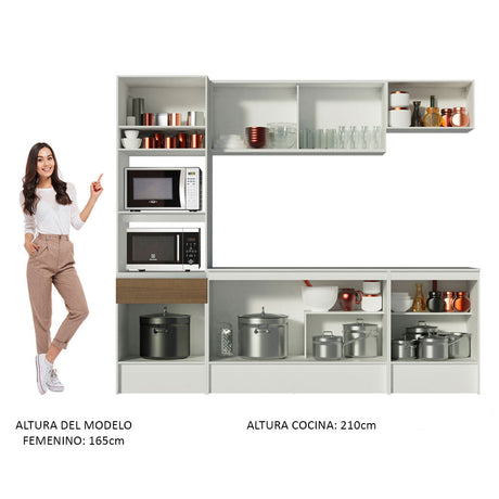 Mueble de Cocina Integral 240cm Blanco/Marrón Topazio Madesa